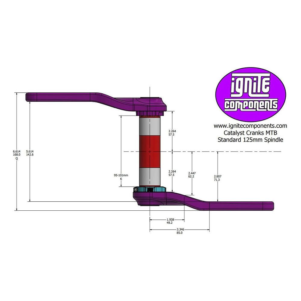 IGNITE Catalyst crankset 165mm- Raw with purple