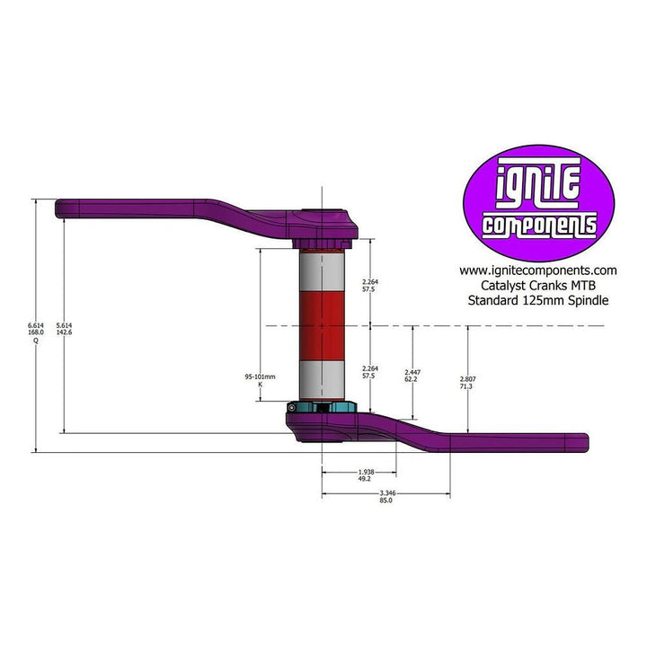 IGNITE Catalyst crankset 165mm- Raw with purple