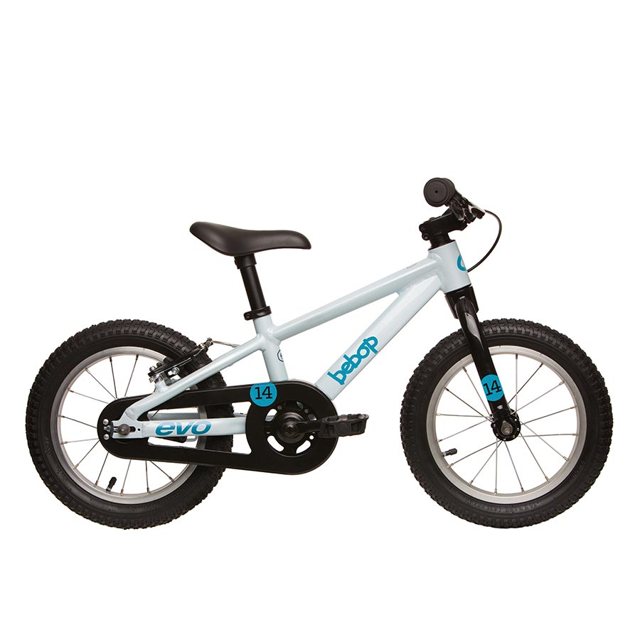 Blue Evo Bebop 14 children's bicycle on a white background