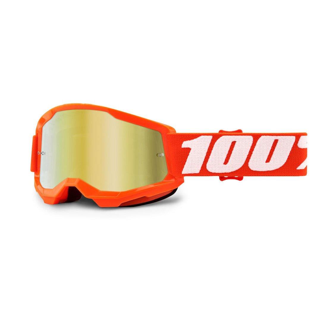 00% Strata2 Jr. Youth mountain bike goggles with orange exterior and gold mirrored lens