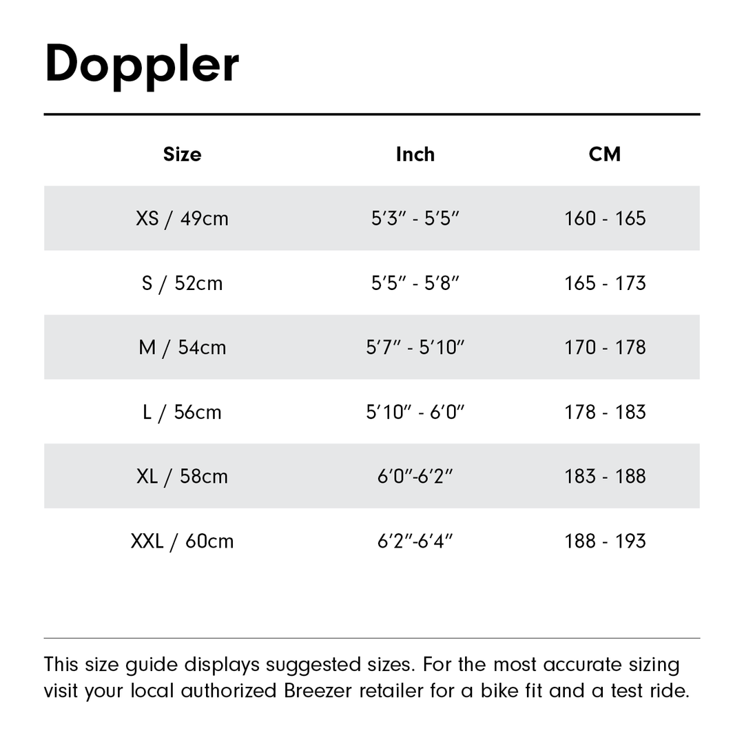 Breezer Doppler Pro Jet Black size chart guide