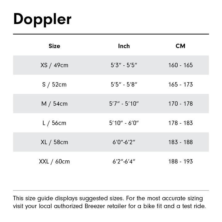 Breezer Doppler Pro Jet Black size chart guide